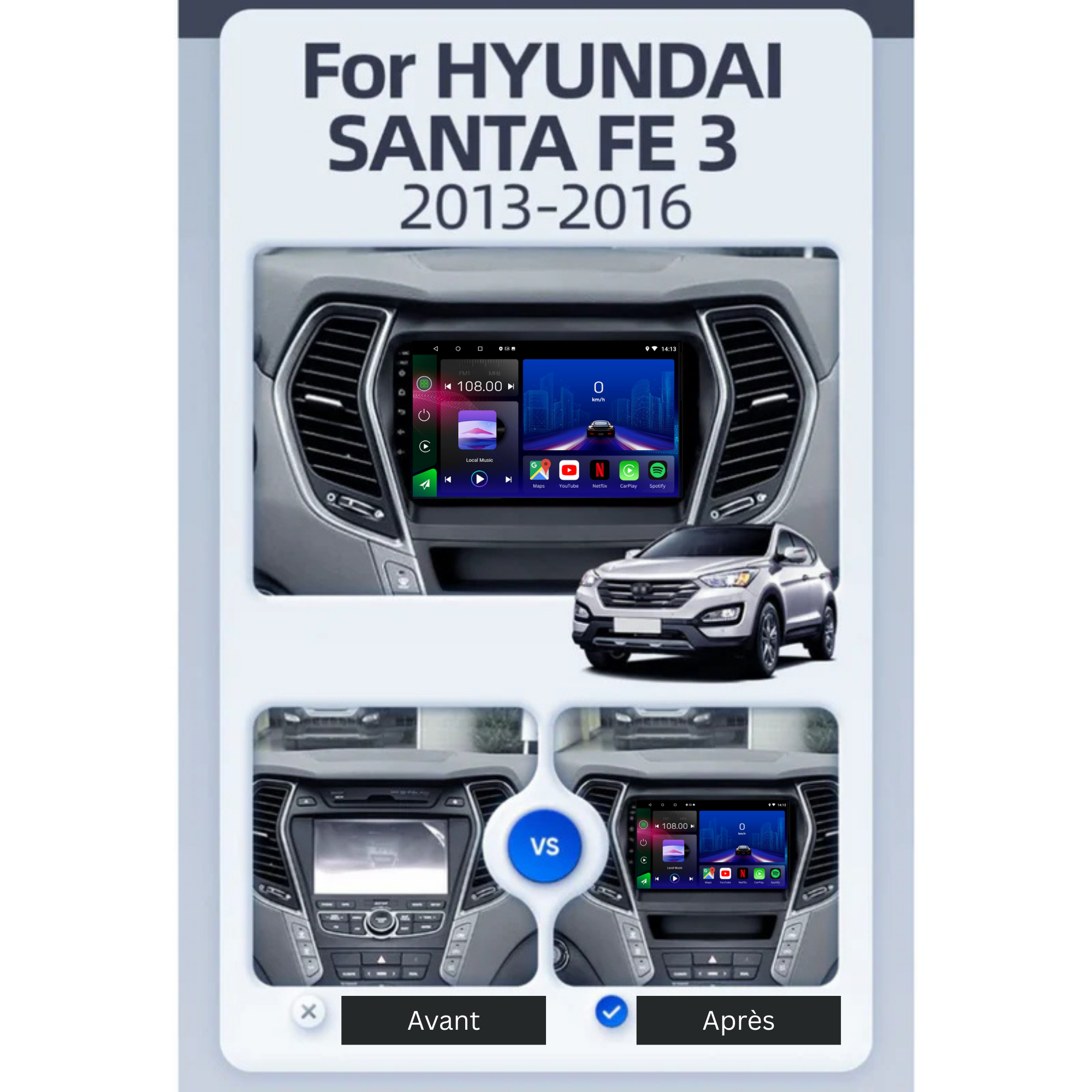Hyundai Santa Fe 3 | 2013-2016 | Android 13 Autoradio | Apple CarPlay | Android Auto - SuonoAuto
